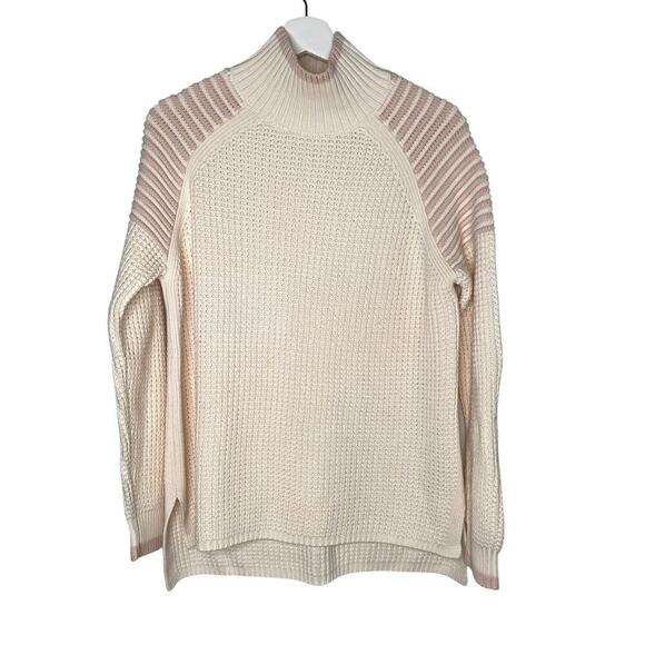 525 America Cream and Light Pink Wool Cotton Waffle Knit Sweater Size M - Picture 1 of 9